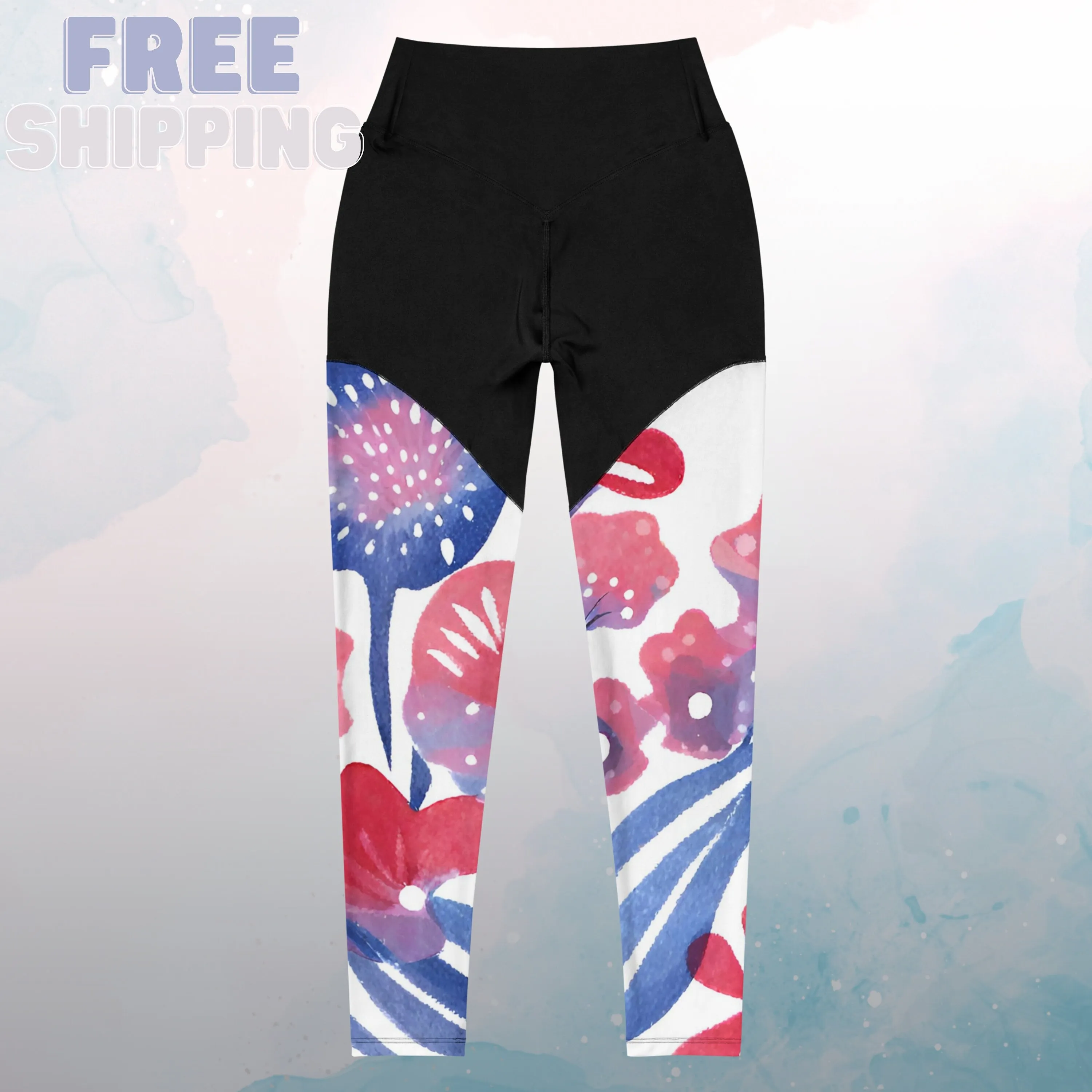 Abstract Patriotic Floral Pattern Sports Leggings