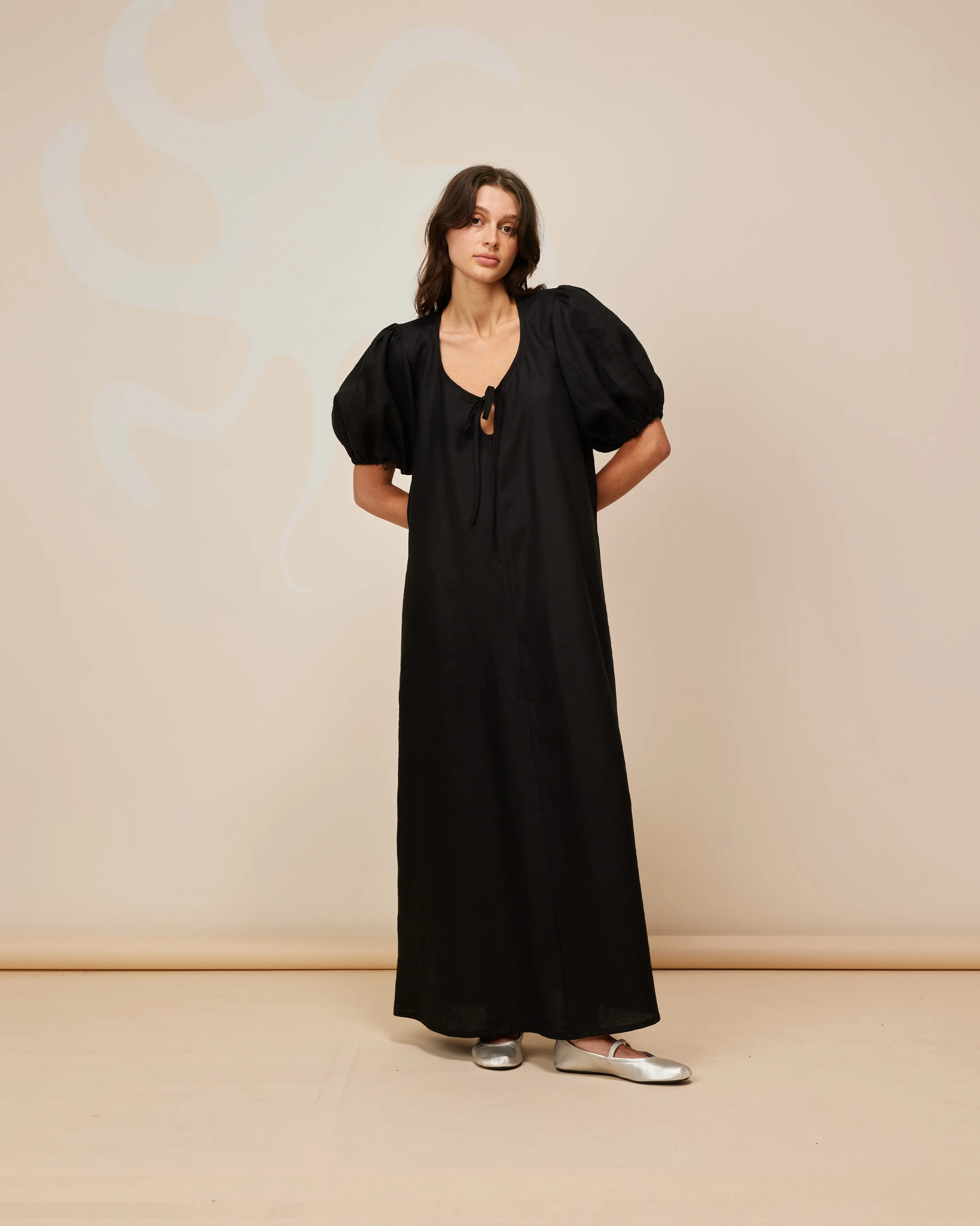 ANGEL LINEN MAXI DRESS BLACK