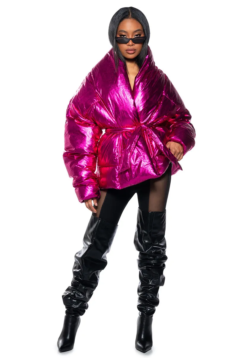 AURTURA LUXE METALLIC PINK PUFFER COAT