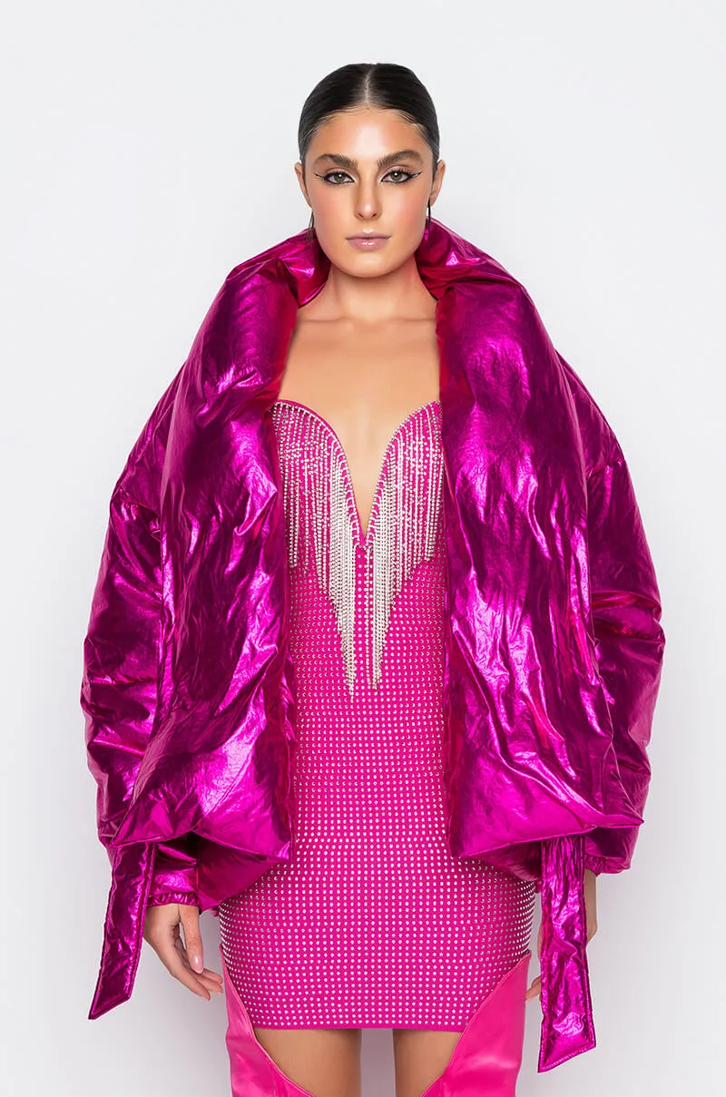 AURTURA LUXE METALLIC PINK PUFFER COAT