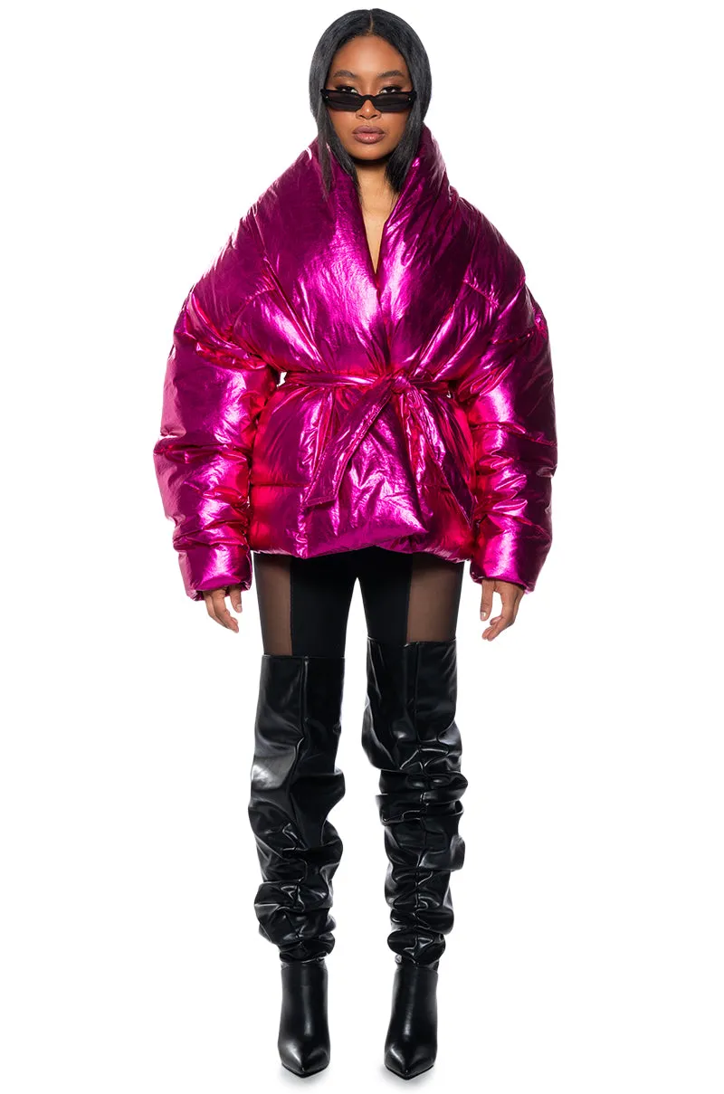 AURTURA LUXE METALLIC PINK PUFFER COAT