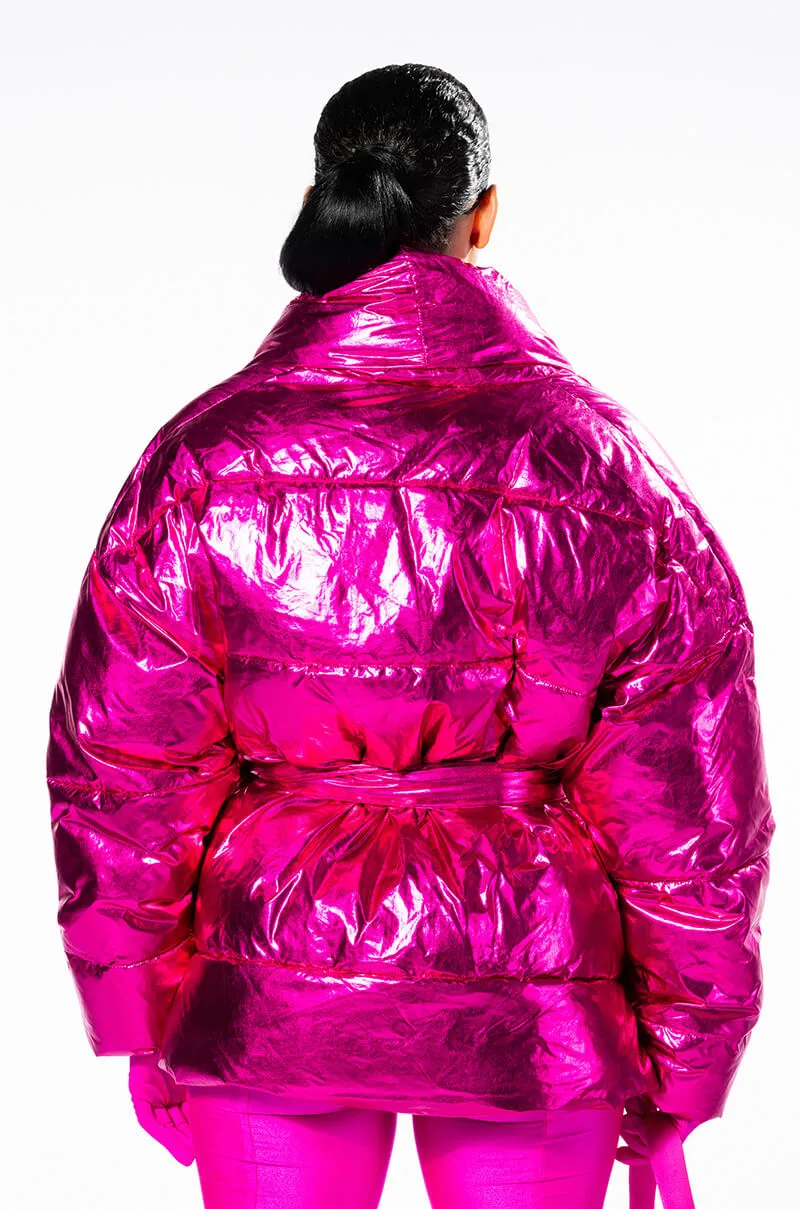 AURTURA LUXE METALLIC PINK PUFFER COAT