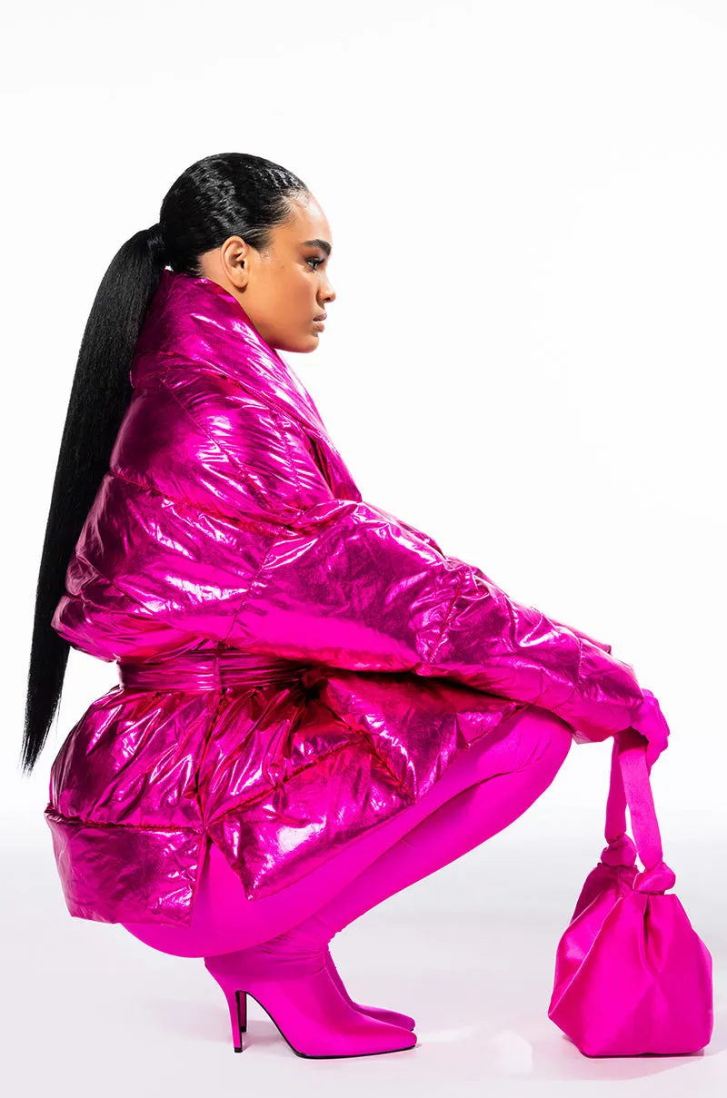 AURTURA LUXE METALLIC PINK PUFFER COAT