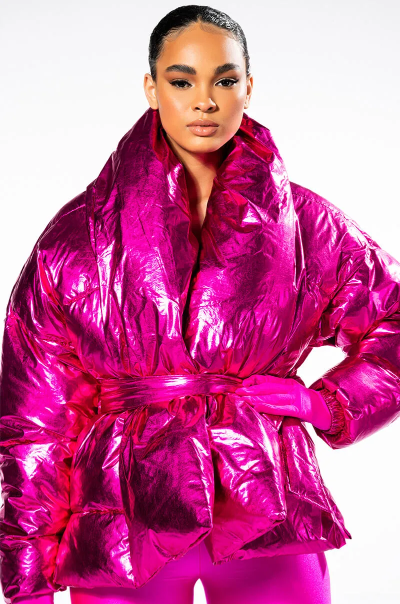 AURTURA LUXE METALLIC PINK PUFFER COAT