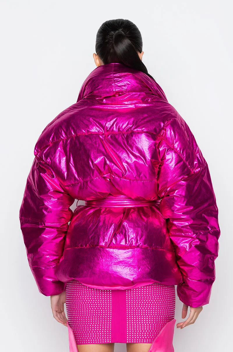 AURTURA LUXE METALLIC PINK PUFFER COAT