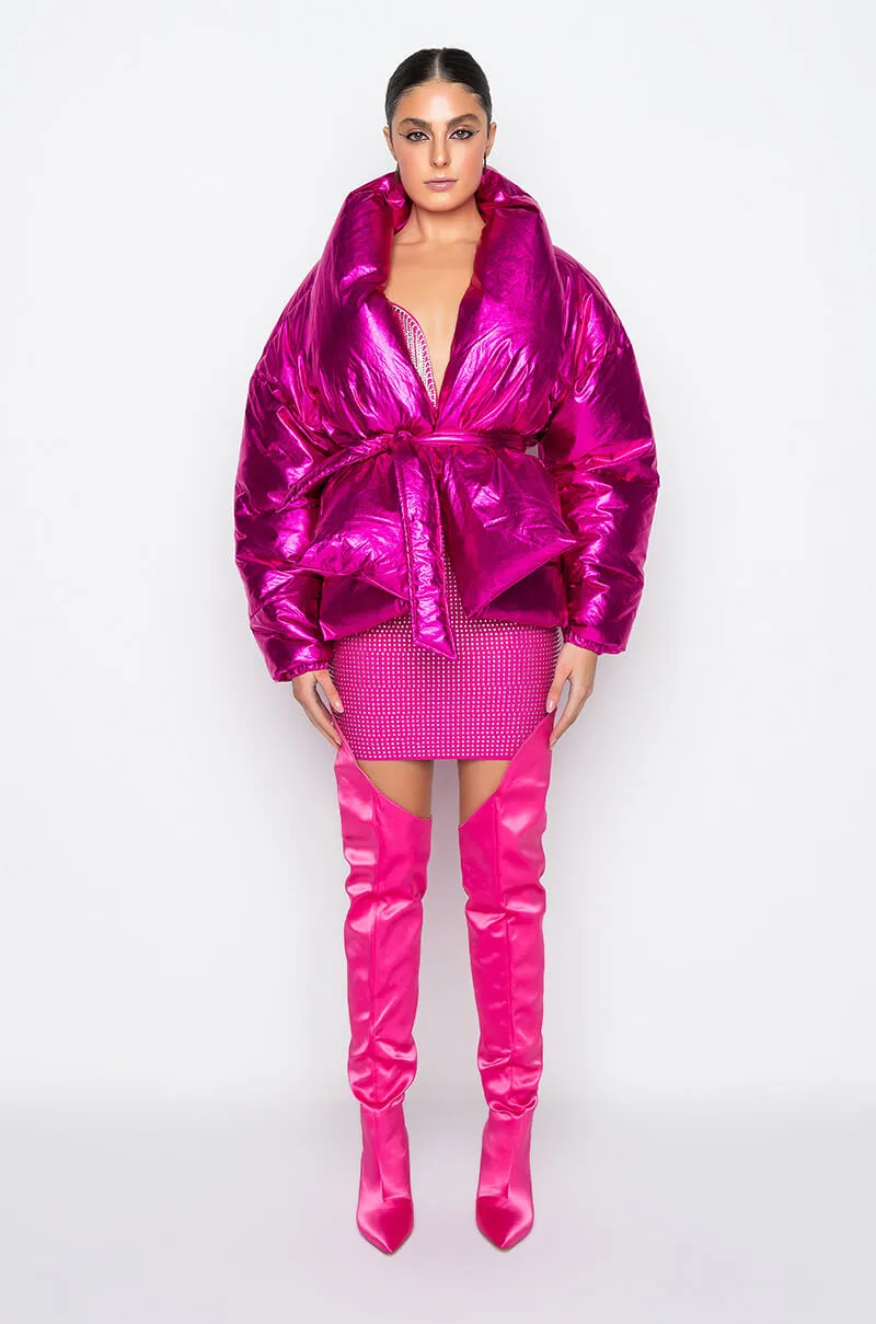 AURTURA LUXE METALLIC PINK PUFFER COAT