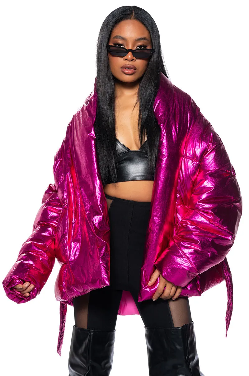 AURTURA LUXE METALLIC PINK PUFFER COAT