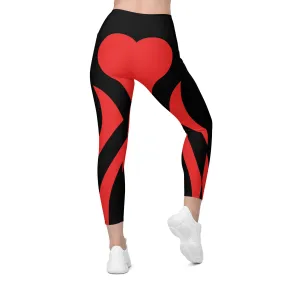 Black & Red Heart Shaped Leggings With Pockets