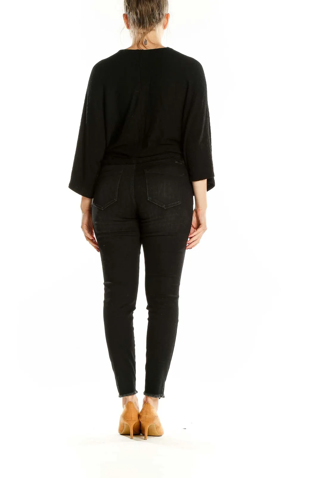 Black Flowy Batwing Sleeve Top