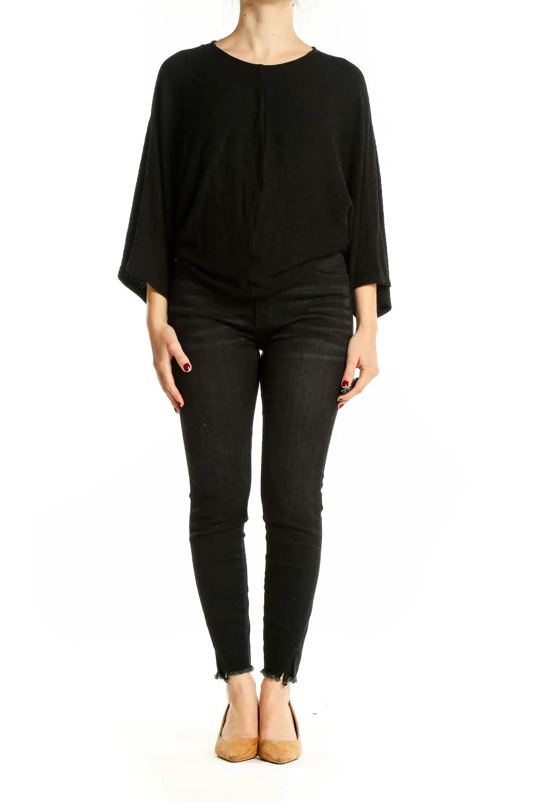 Black Flowy Batwing Sleeve Top