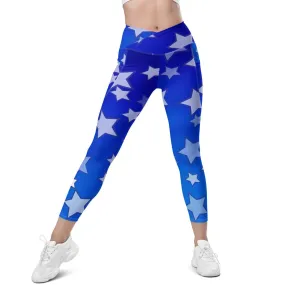 Blue Stars Crossover leggings with pockets, lioness-love.com