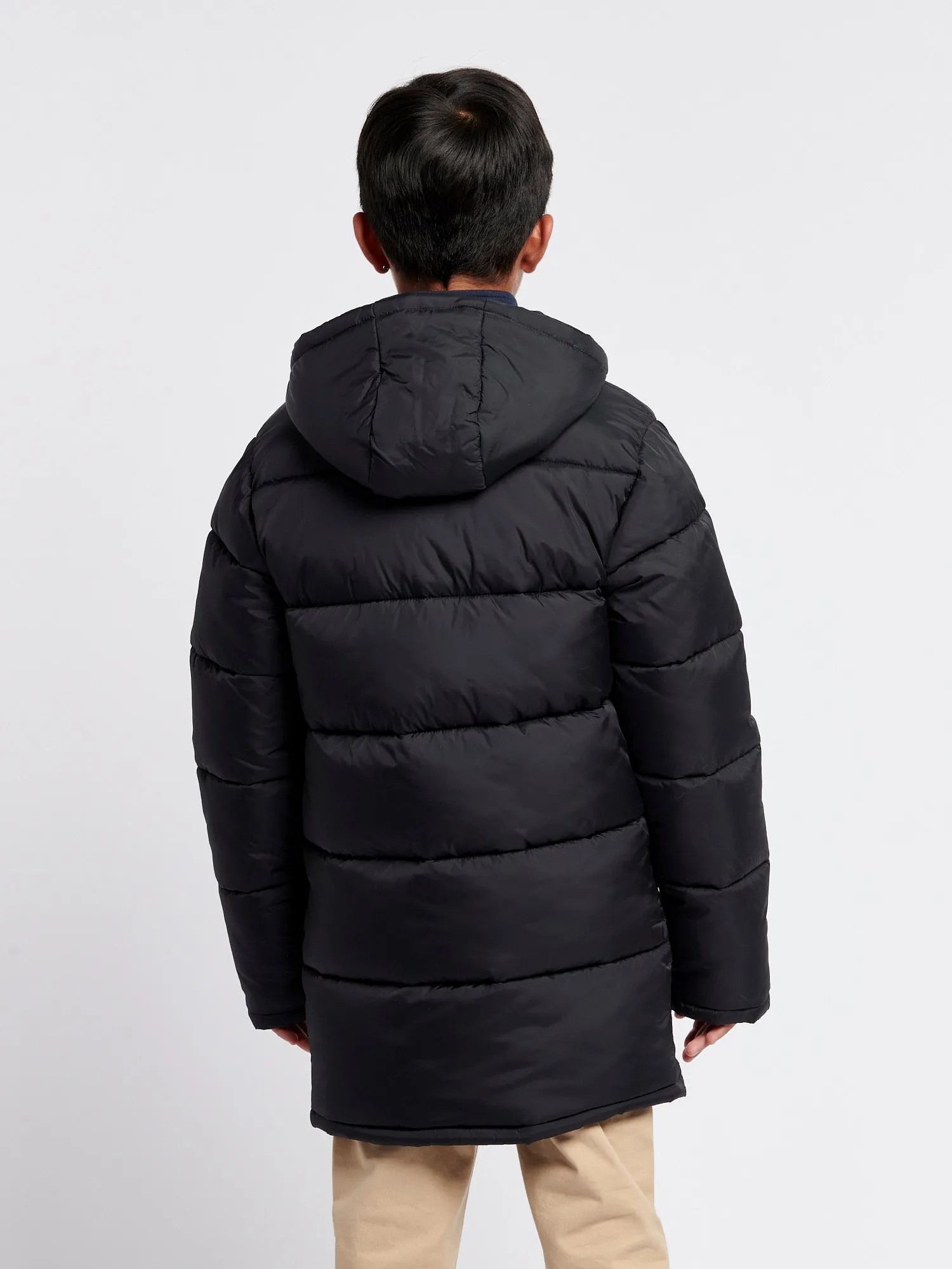 Boys Longline Puffer Jacket in Black