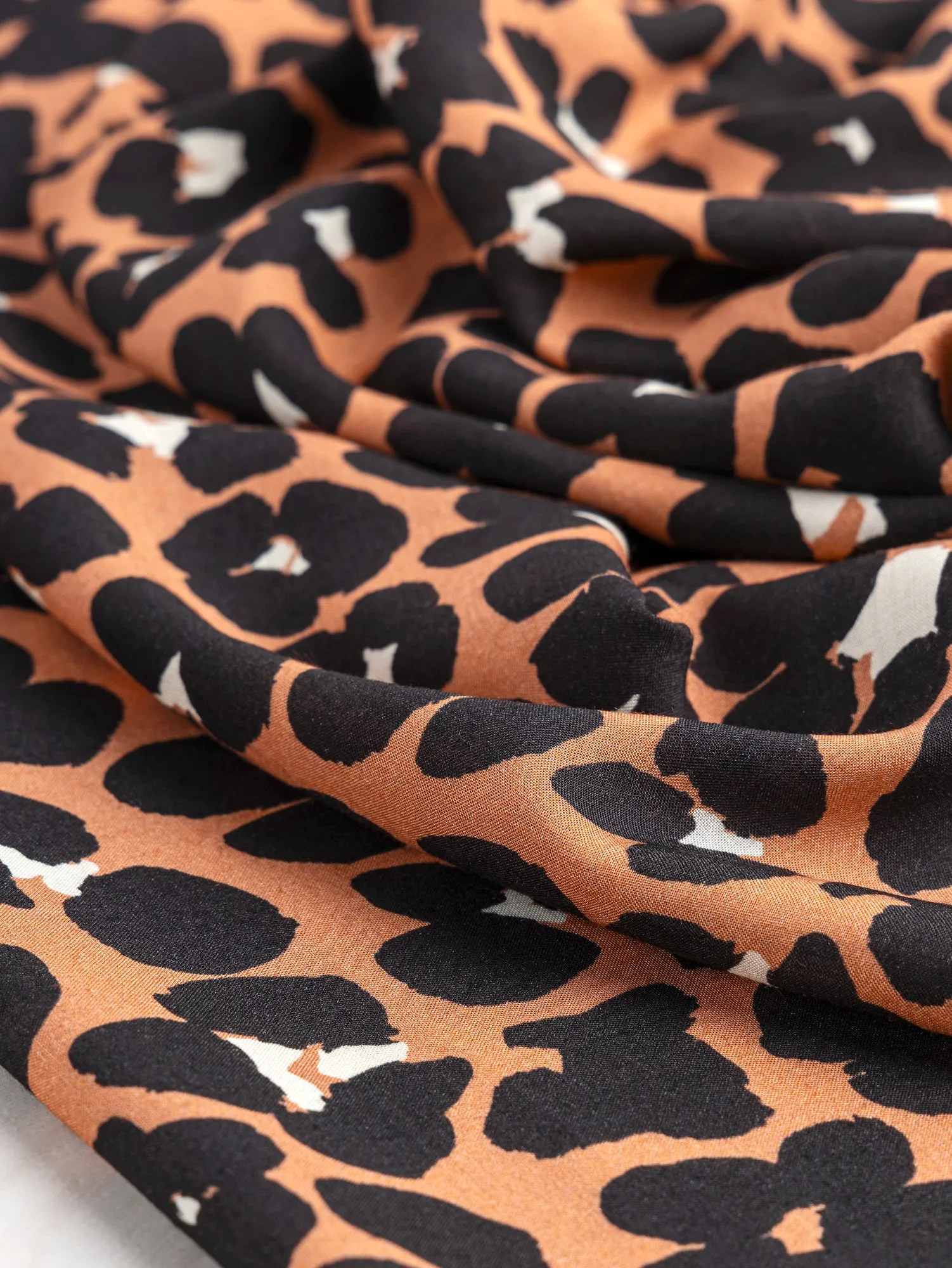 Cheetah Print Ecovero Viscose Challis Deadstock - Sienna   Black   Cream