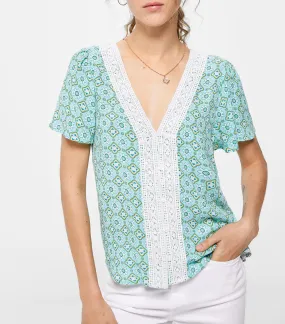 Crochet Neckline Blouse Blue