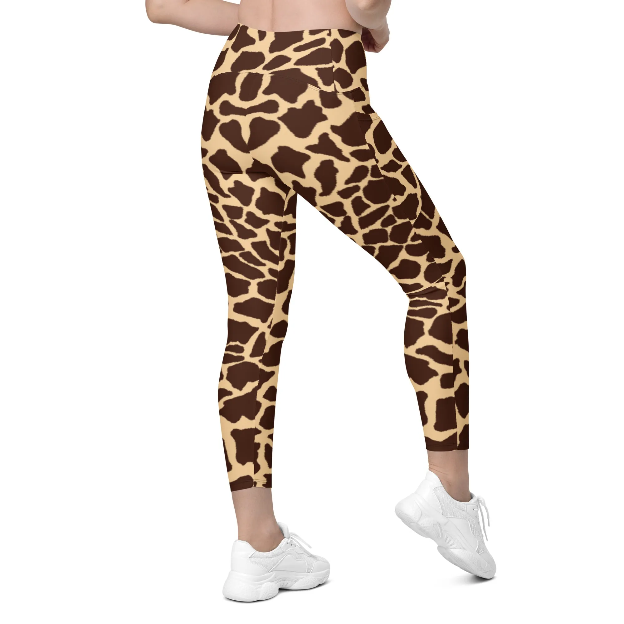 Crossover Leggings Stand Tall Giraffe Print with Pockets, lioness-love