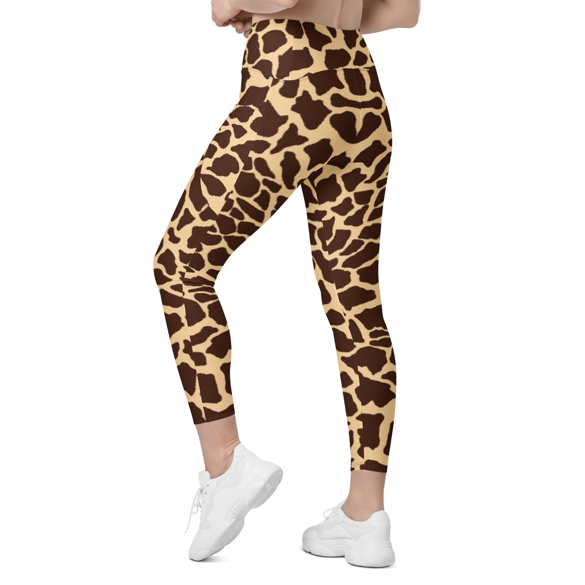 Crossover Leggings Stand Tall Giraffe Print with Pockets, lioness-love