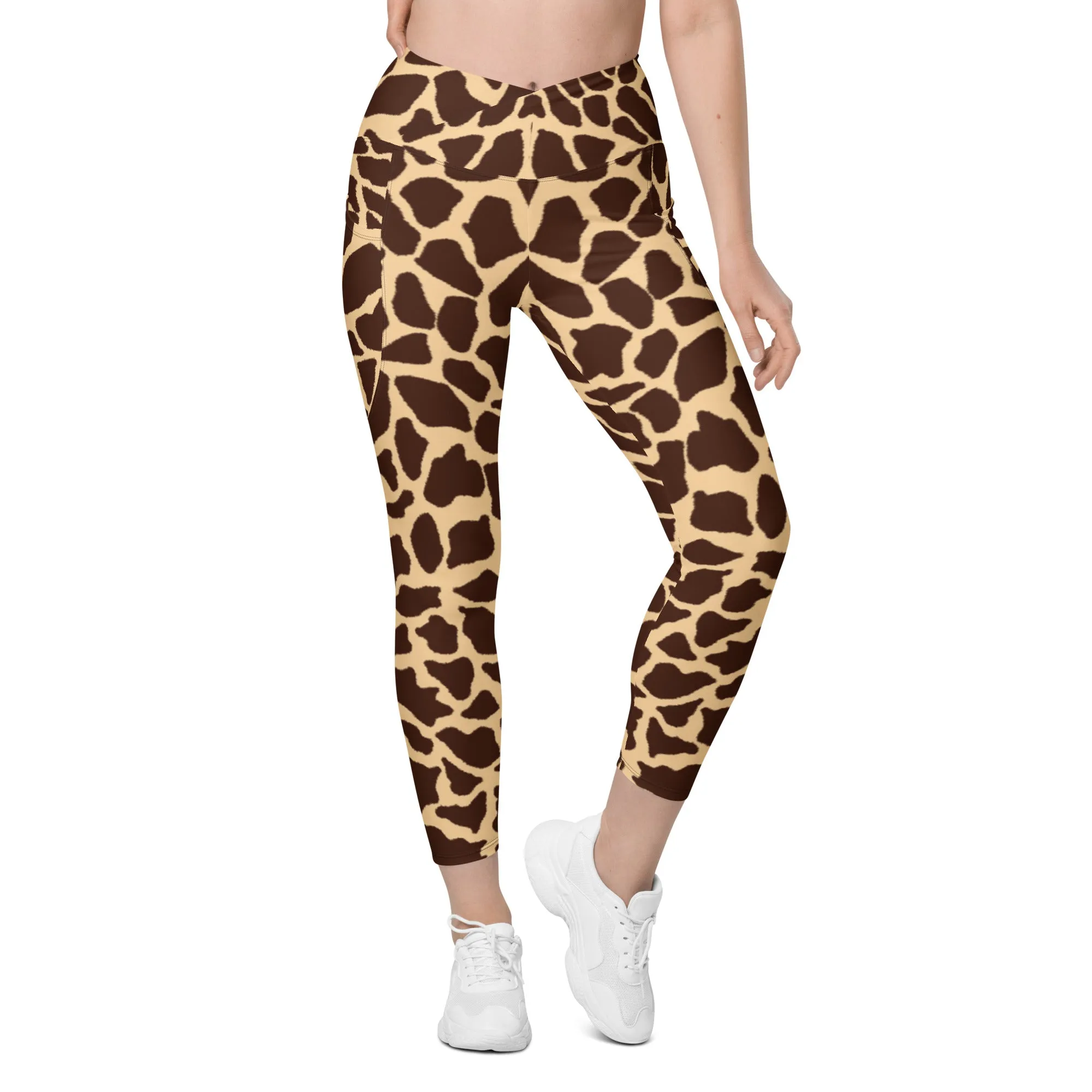 Crossover Leggings Stand Tall Giraffe Print with Pockets, lioness-love