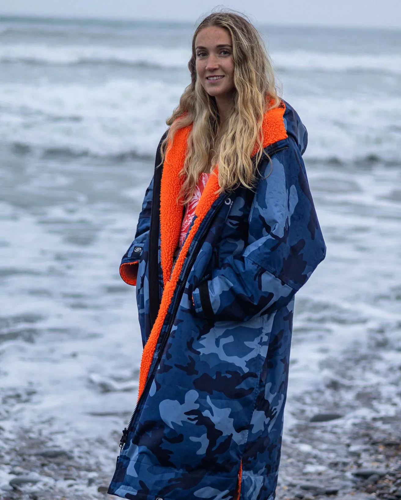 Dryrobe Advance LONG Sleeve Changing Robe V3 - Blue Camo / Orange