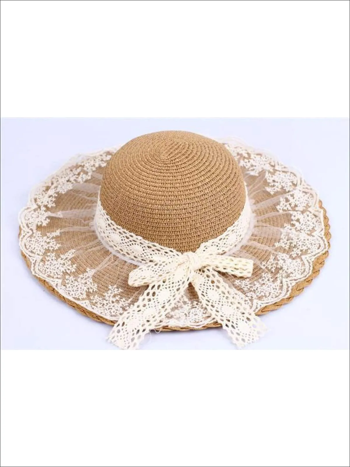 Girls Lace Brim Straw Hat