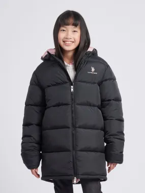 Girls Longline Puffer Jacket in Black