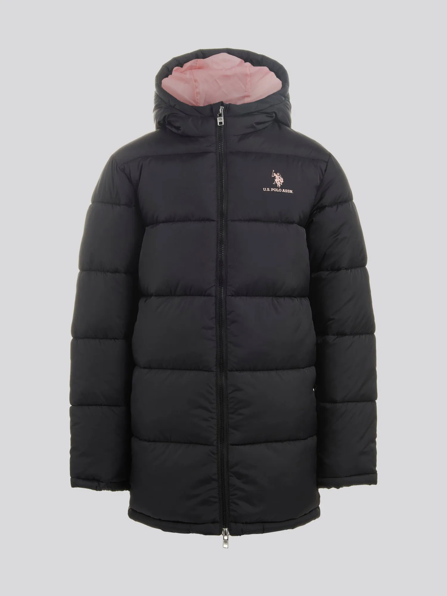 Girls Longline Puffer Jacket in Black