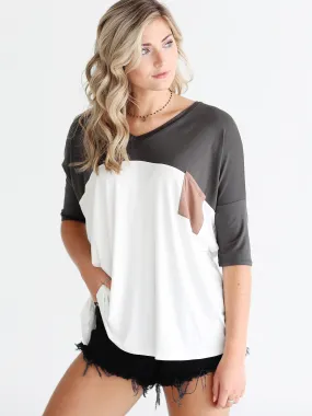 Ivory DLMN Color Block Pocket Tee