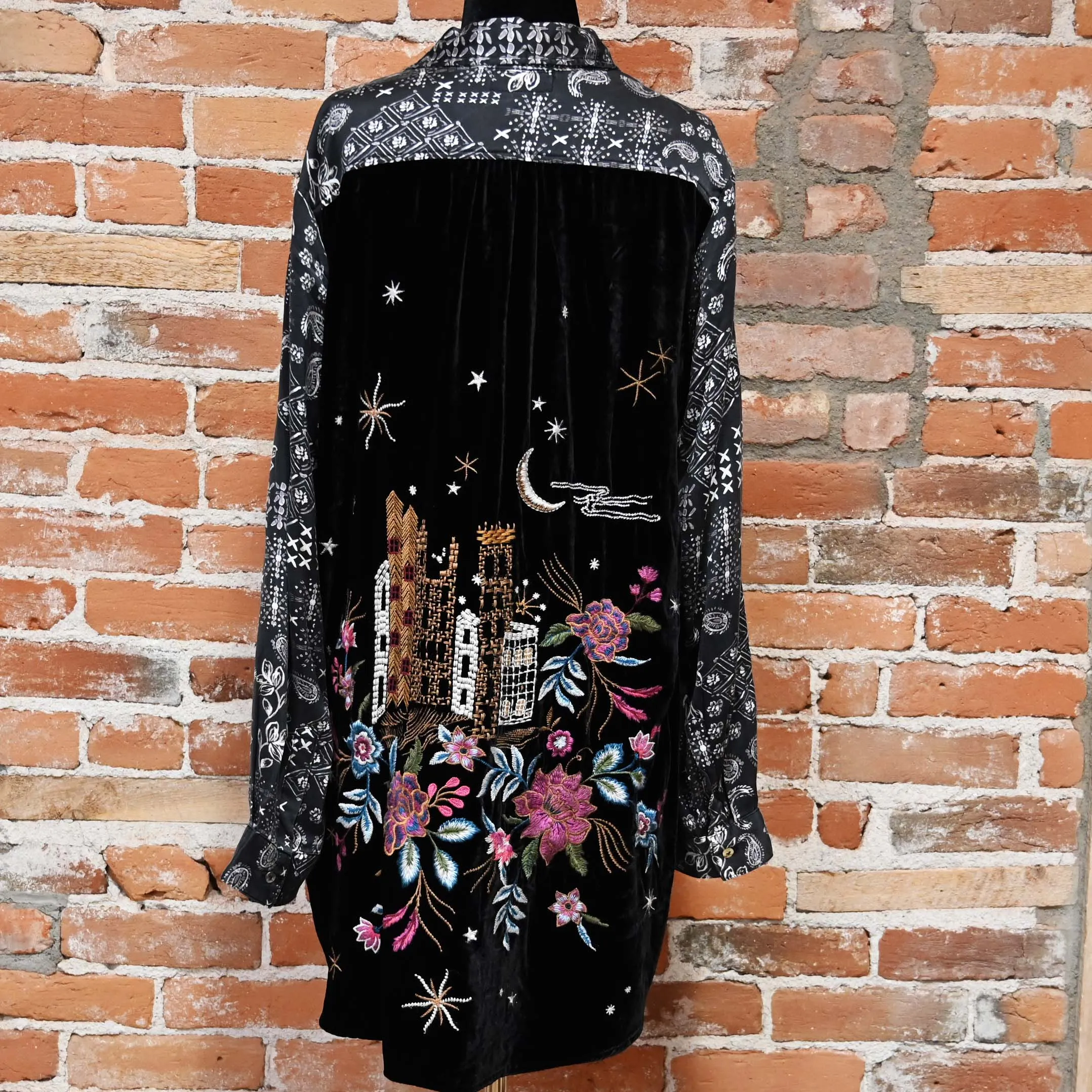 Johnny Was Cordelia Velvet Embroidered Back Shirt In Multi