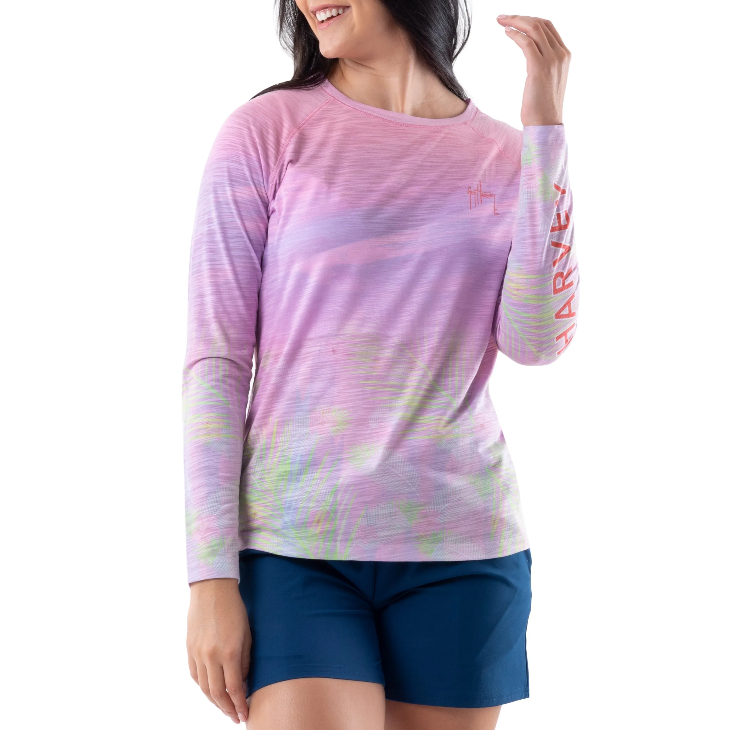 Ladies Let's Flamingle Long Sleeve Poly Rayon Slub Top