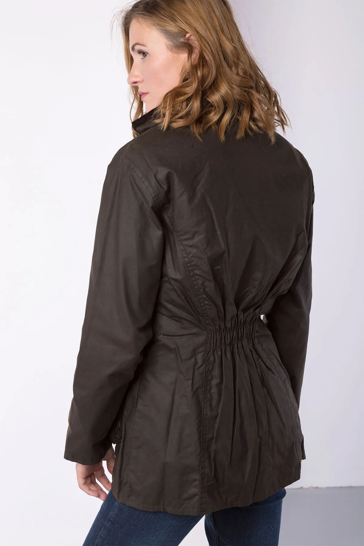 Ladies Wax Jacket with Elasticated Back