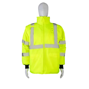 LBQPJRV-C3 ANSI Class 3 Lime/Black Reversible Waterproof 4-in-1 Quilted Jacket with Detachable Sleeves