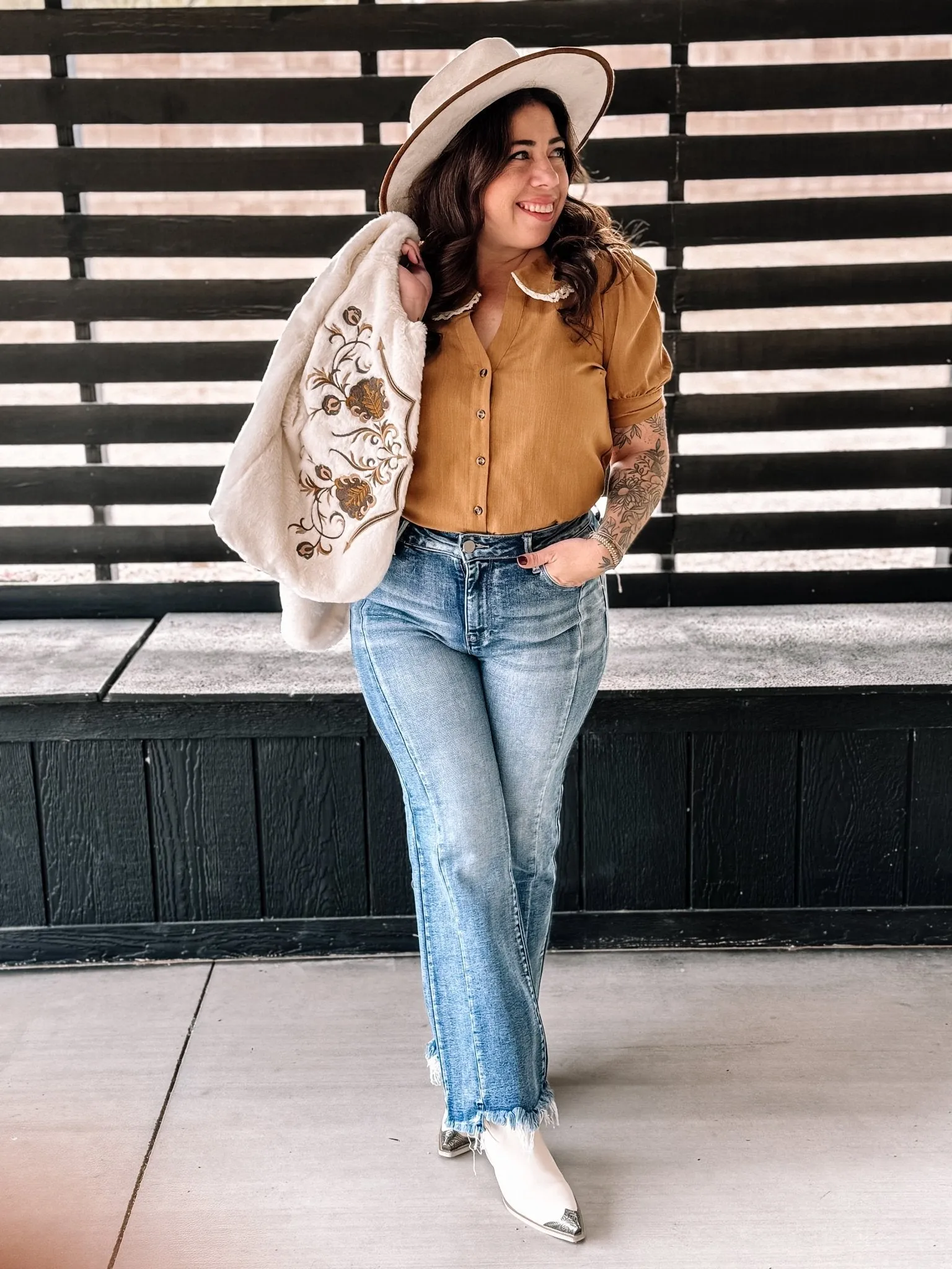 Mesa Bloom Boho Western Crochet Blouse, Caramel