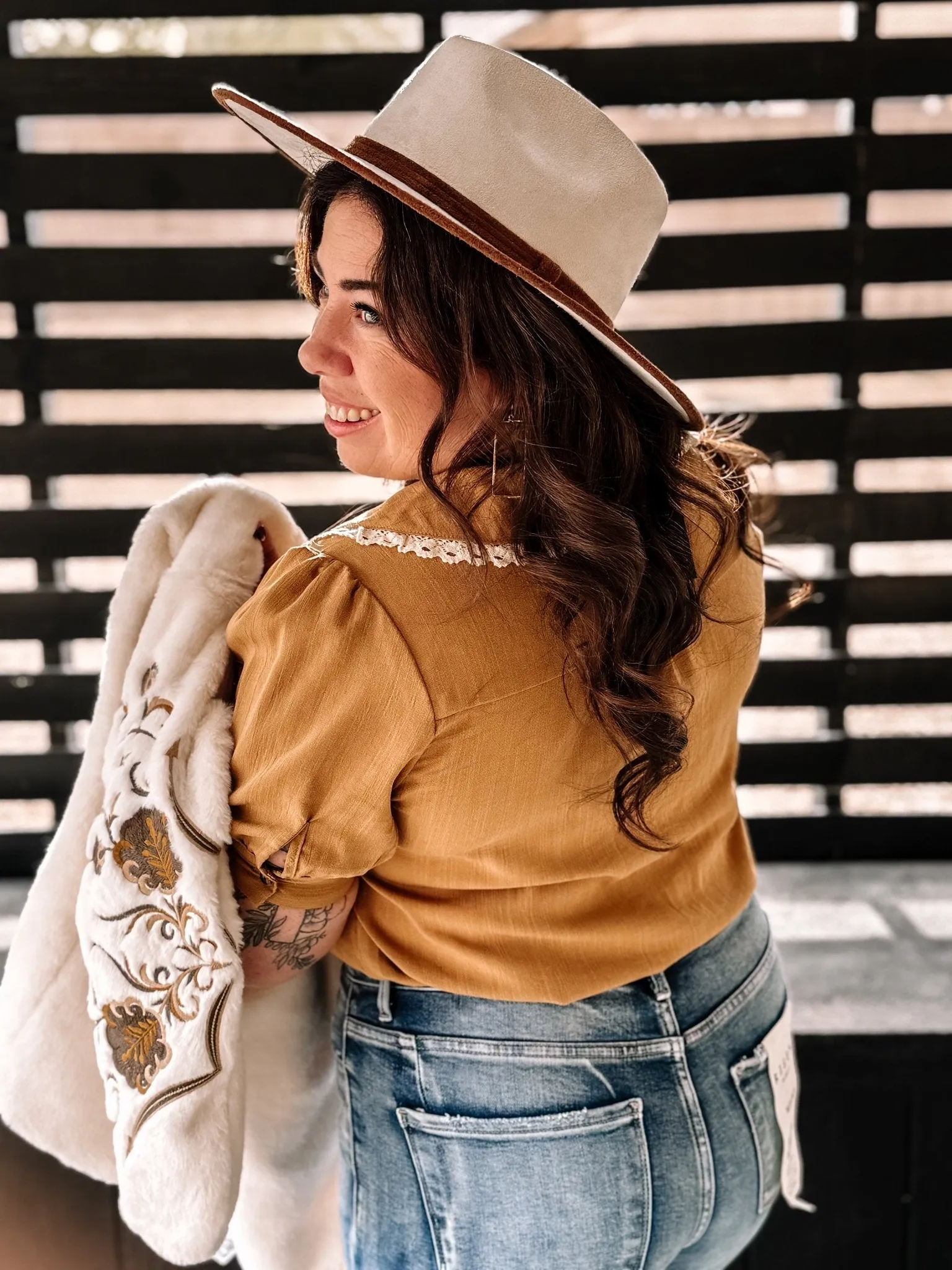 Mesa Bloom Boho Western Crochet Blouse, Caramel