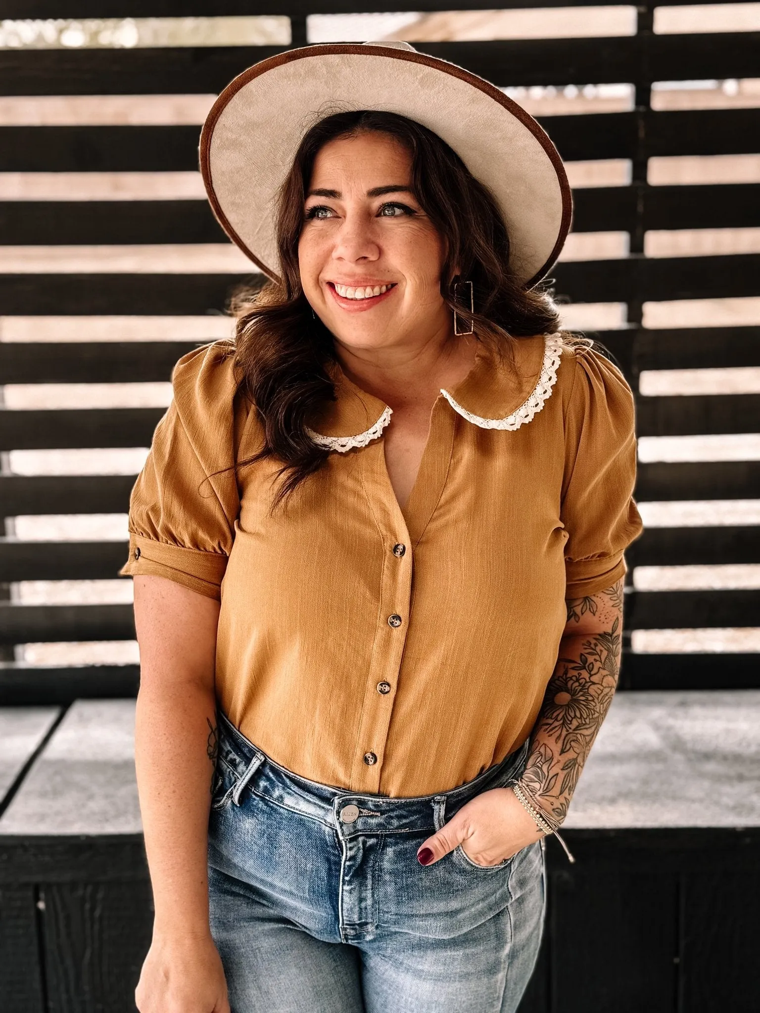 Mesa Bloom Boho Western Crochet Blouse, Caramel