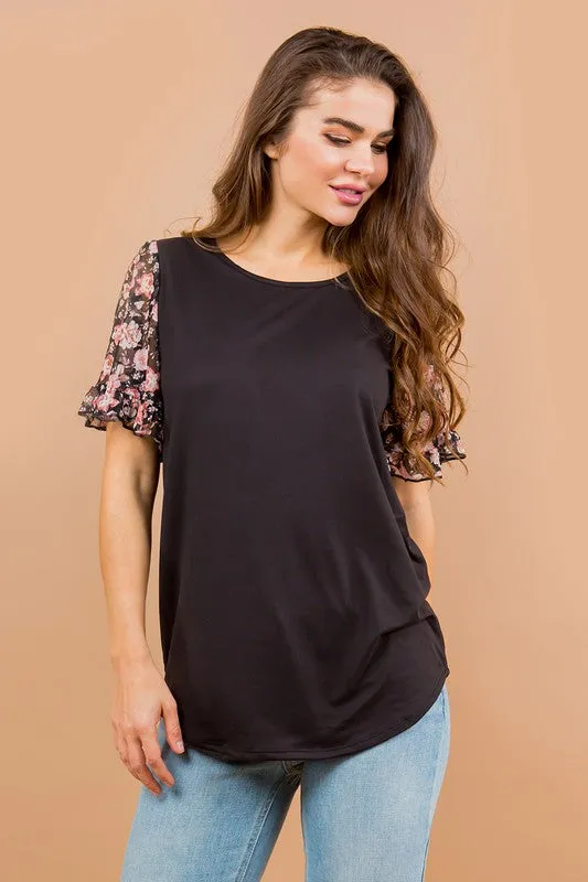 Mesh Ruffle Sleeve Top