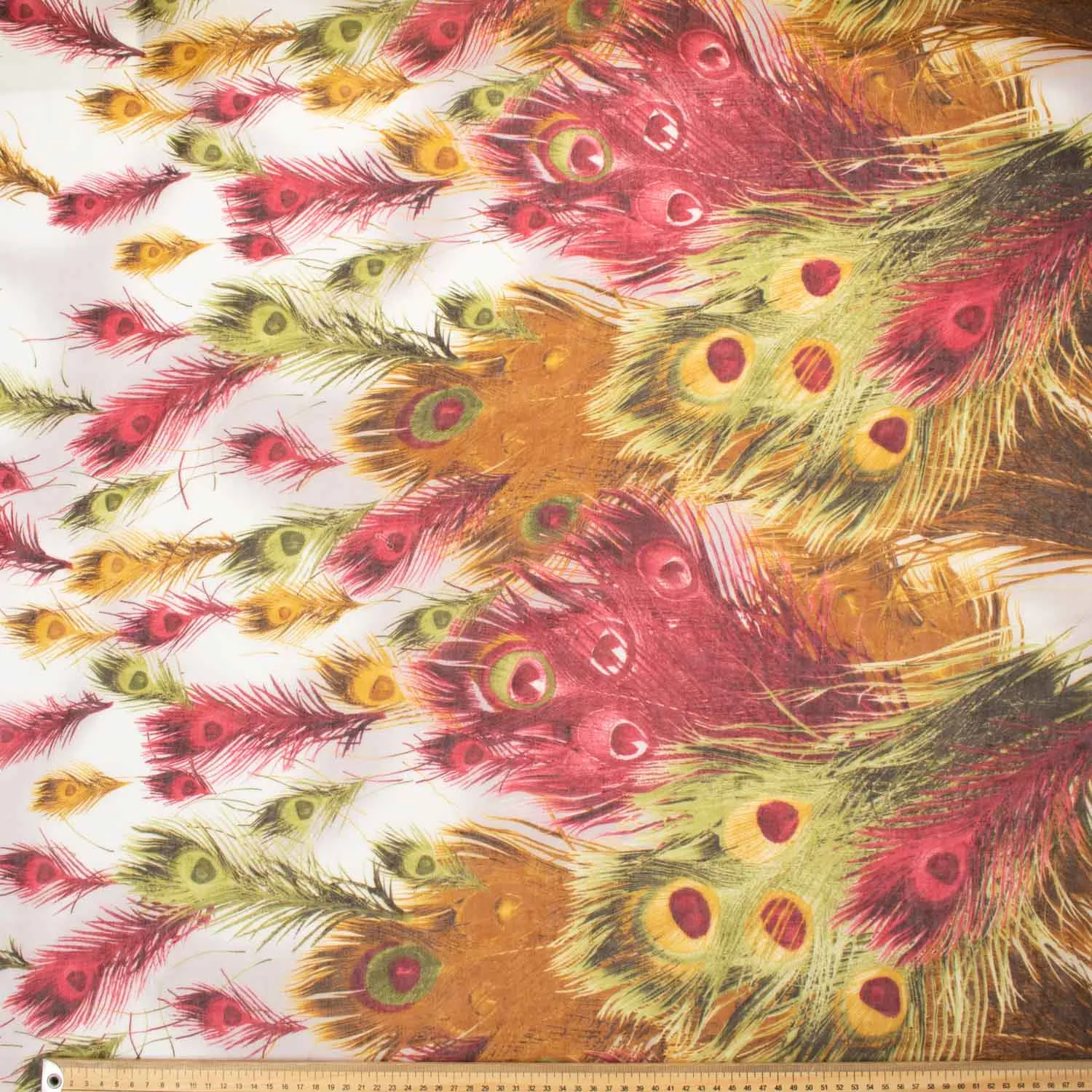 Peacock Printed Cotton Blended Voile Red & Yellow