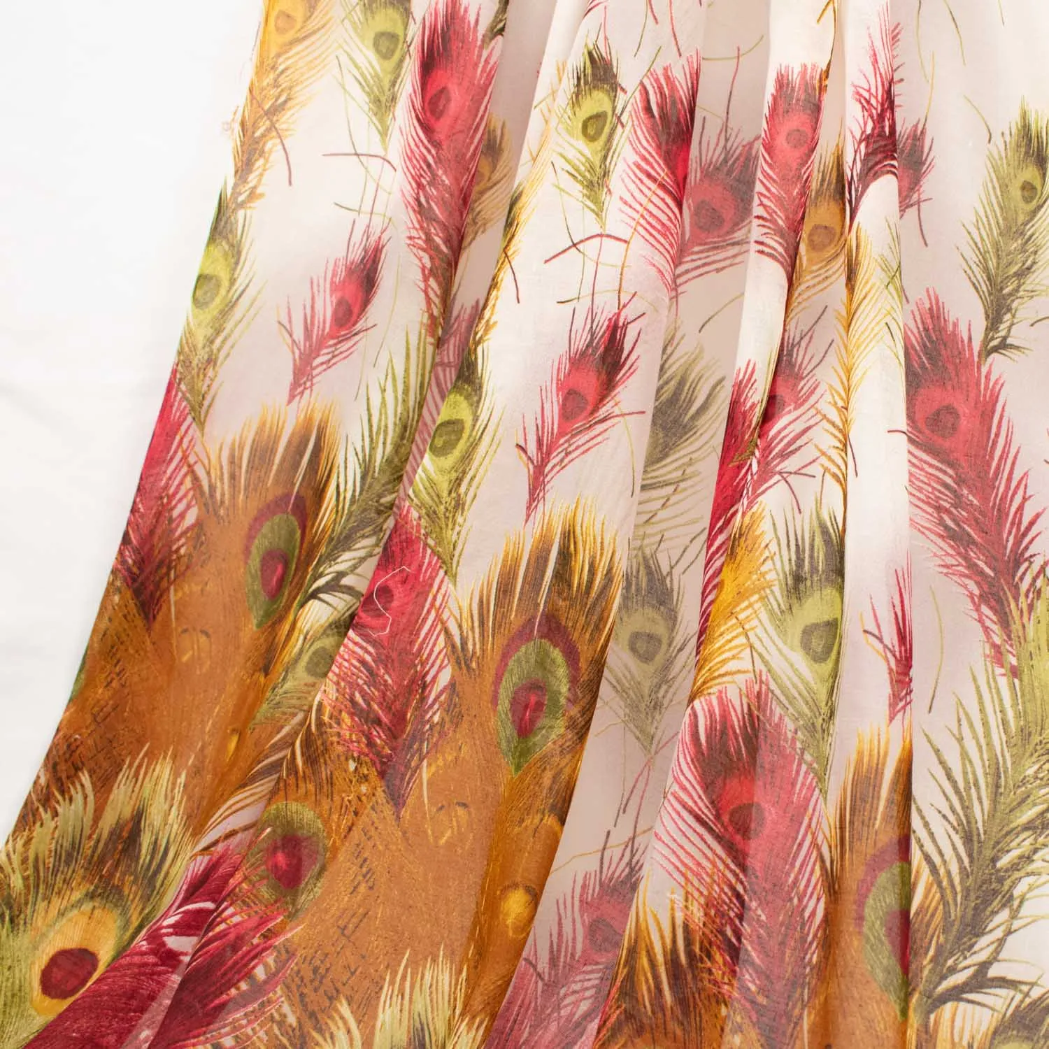 Peacock Printed Cotton Blended Voile Red & Yellow