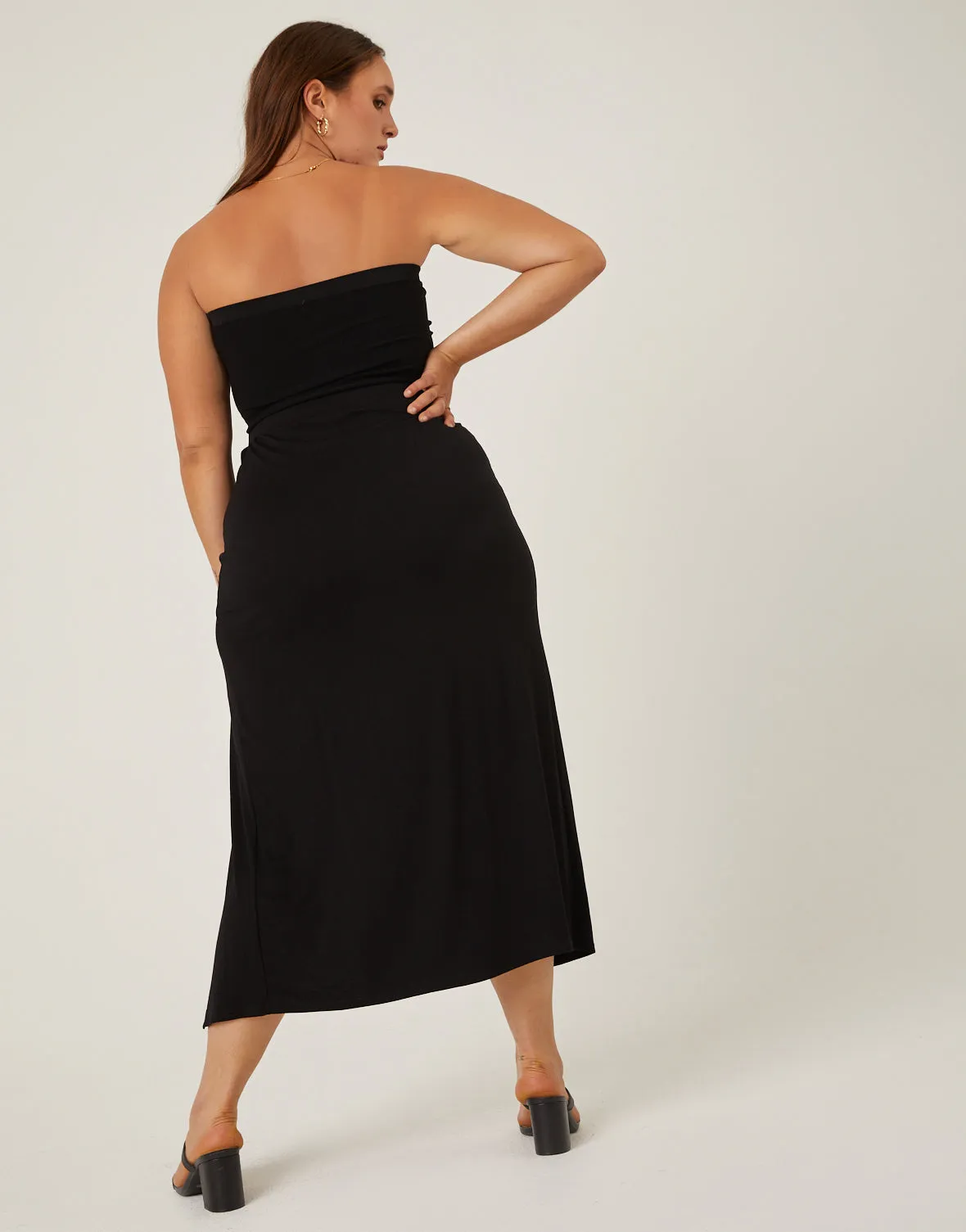 Plus Size Double Slit Midi Skirt