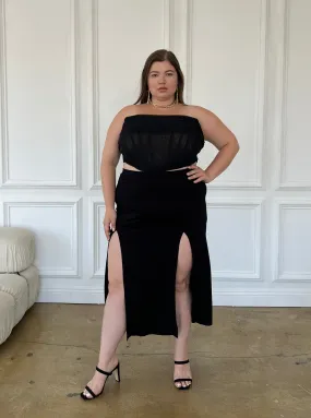 Plus Size Double Slit Midi Skirt