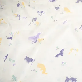 Printed Cotton Voile Design-20 Yellow & Purple Happy Dogs on White