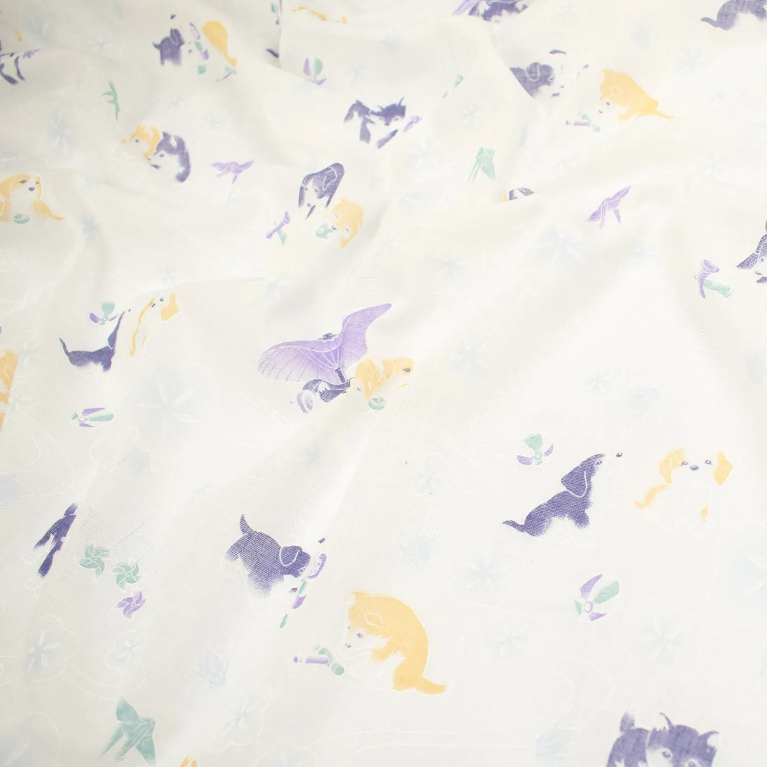 Printed Cotton Voile Design-20 Yellow & Purple Happy Dogs on White