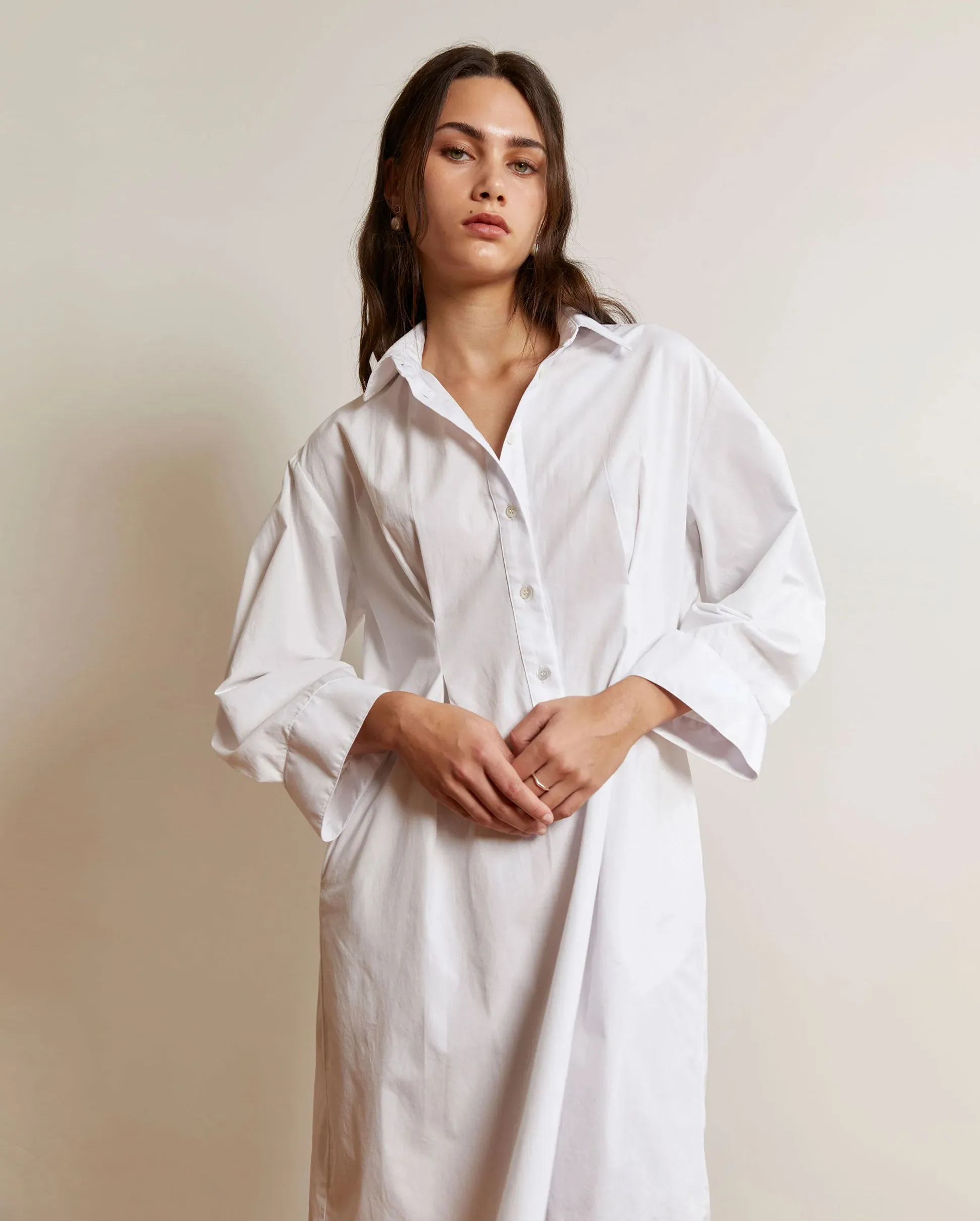 PULLOVER SHIRT DRESS / WHITE