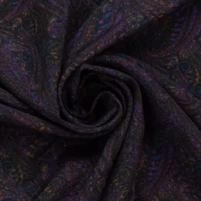 Purple Paisley on Black Printed Crepe