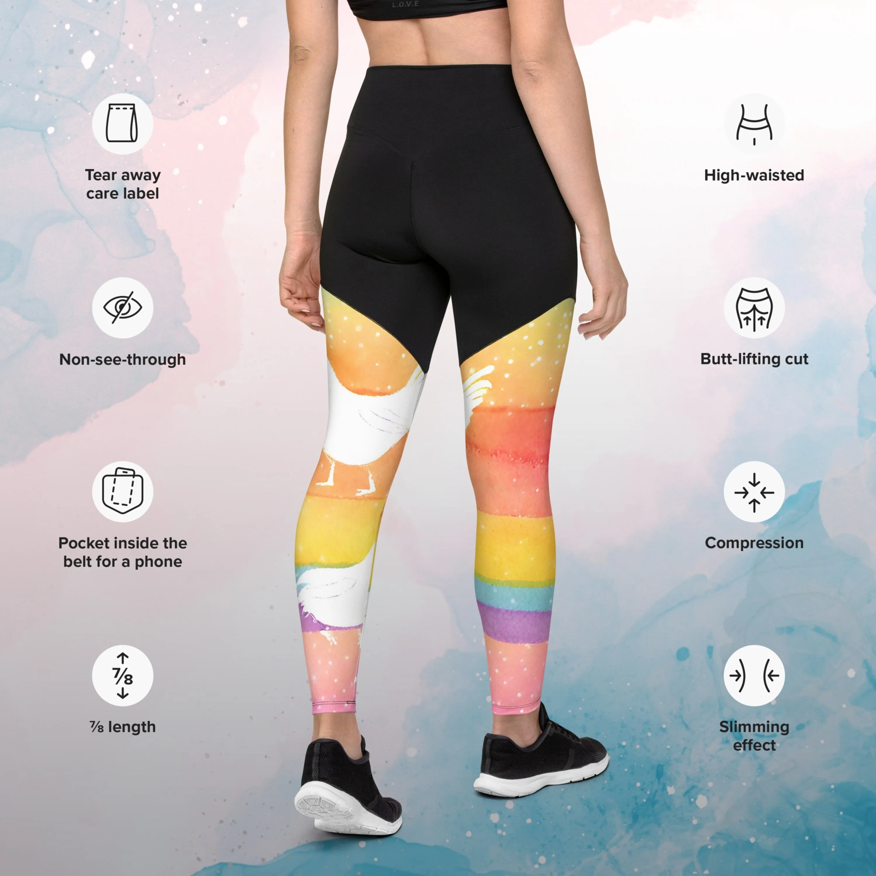 Rainbows and Chickens Athletic Compression Sports Leggings