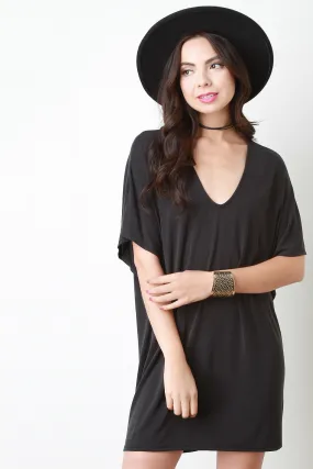 Relaxed Fit Dolman Sleeves Deep V Dress