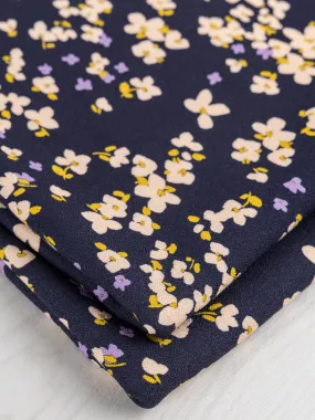 Romantic Floral Print EcoVero Viscose Crepe - Navy   Cream   Yellow   Purple