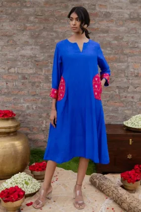 Silk midi dress with round vintage Benaras pocket - Suriyothai