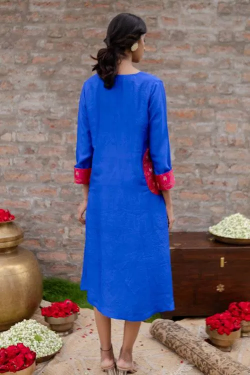 Silk midi dress with round vintage Benaras pocket - Suriyothai