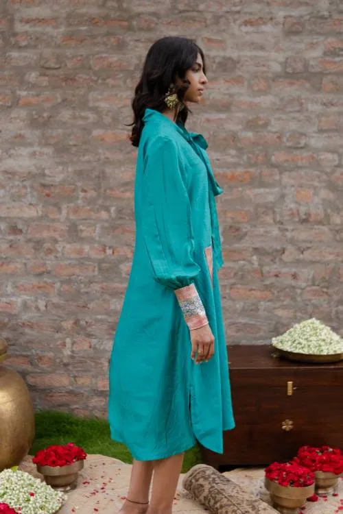 Silk midi dress with vintage Benaras cuffs -Margaret