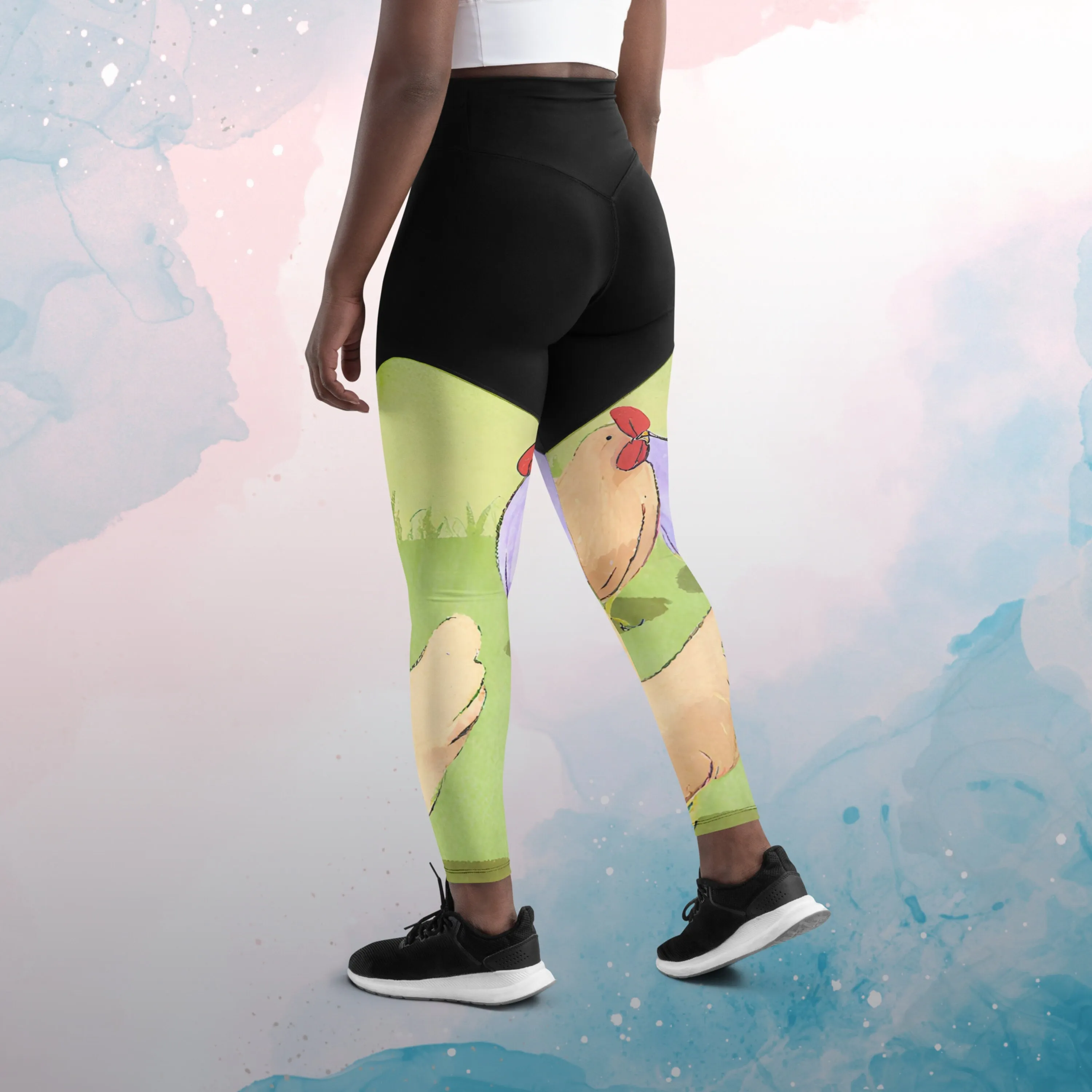 Sketchy Cartoon Chickens Womens Compression Sports Leggings Gym Gift