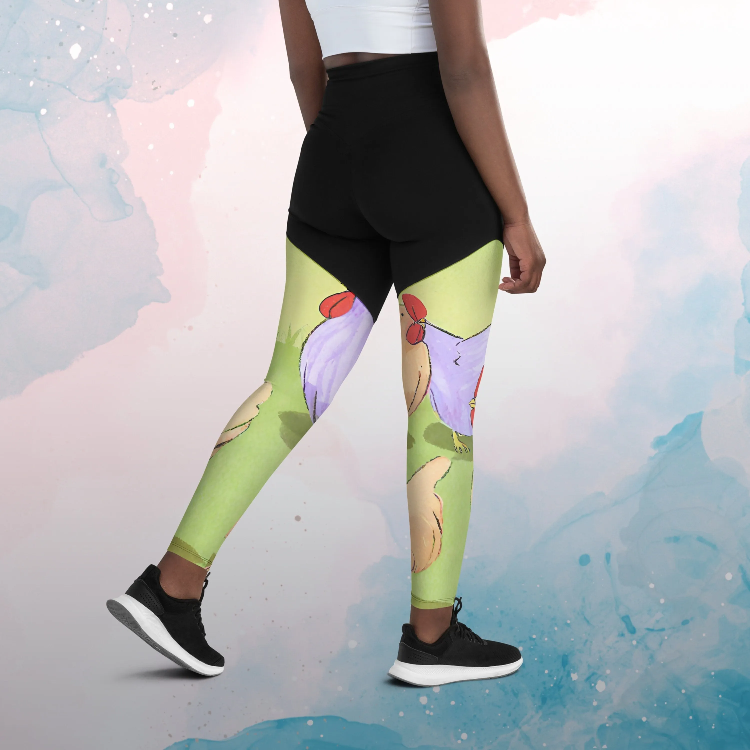 Sketchy Cartoon Chickens Womens Compression Sports Leggings Gym Gift